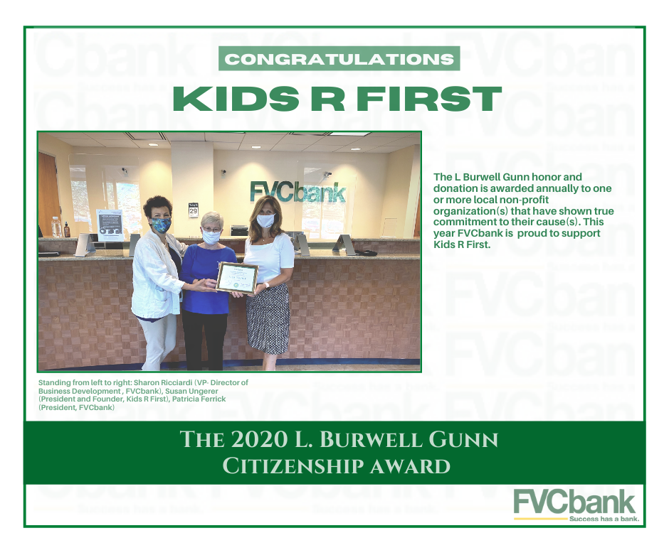 kids r first organization presenting their award with fvcbank