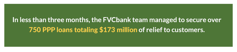 statistical data showing 750 ppp loans secured by fvcbank