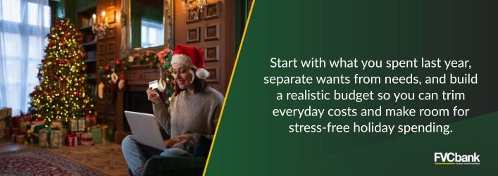 Start with what you spent last year, separate wants from needs, and build a realistic budget so you can trim everyday costs and make room for stress-free holiday spending.